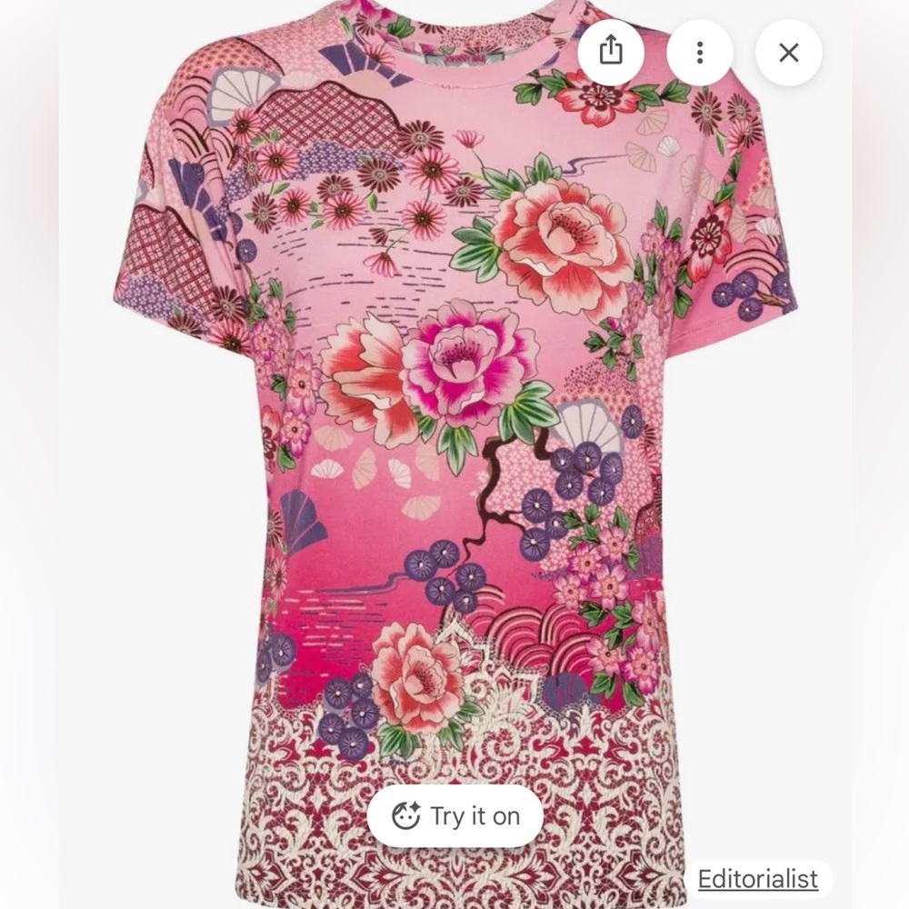 Johnny Was Pink Floral-Print Women's Tee - Picture 2 of 2
